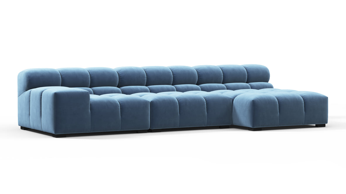 Tufty - Tufty Sectional, Small, Right Chaise, Aegean Blue Velvet