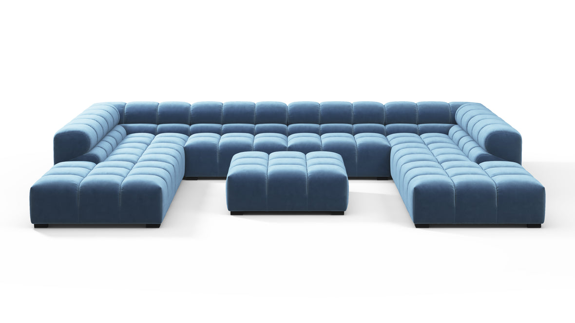 Tufty - Tufty Sectional, U Shape, Aegean Blue Velvet