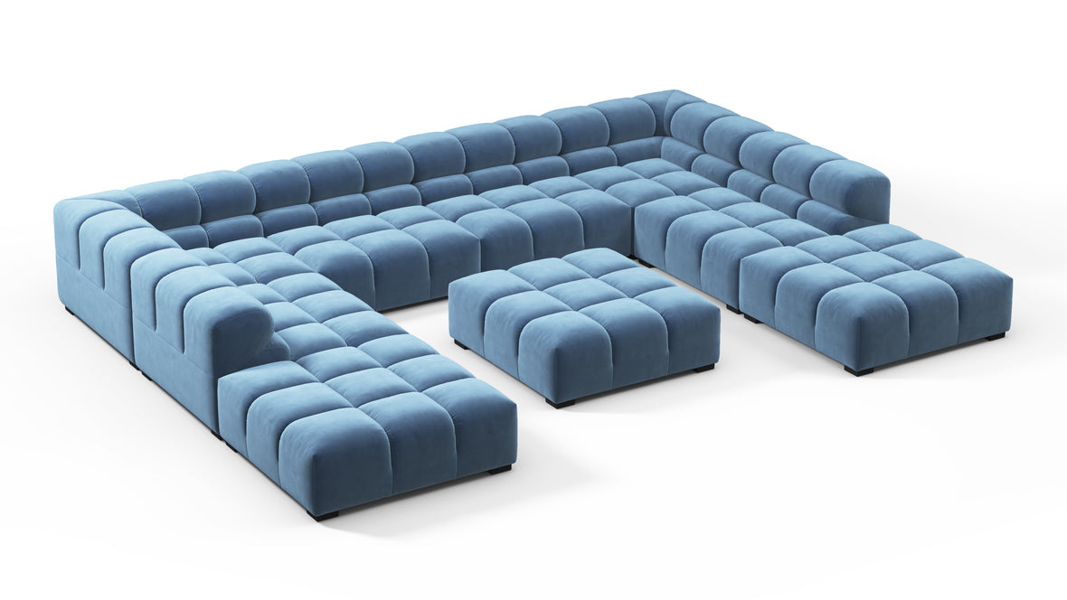 Tufty - Tufty Sectional, U Shape, Aegean Blue Velvet