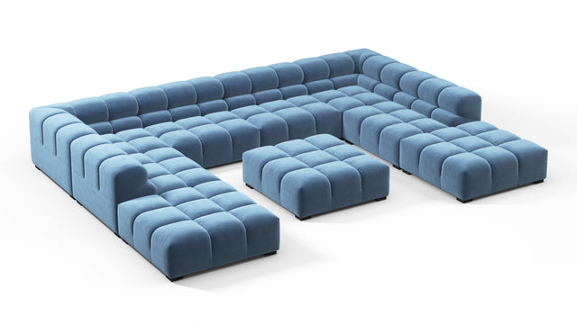 Tufty - Tufty Sectional, U Shape, Aegean Blue Velvet