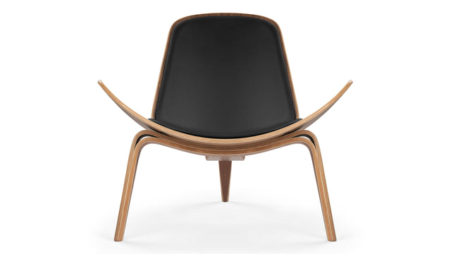 Shell - Wegner Shell Lounge Chair, Deep Black Vegan Leather and Walnut