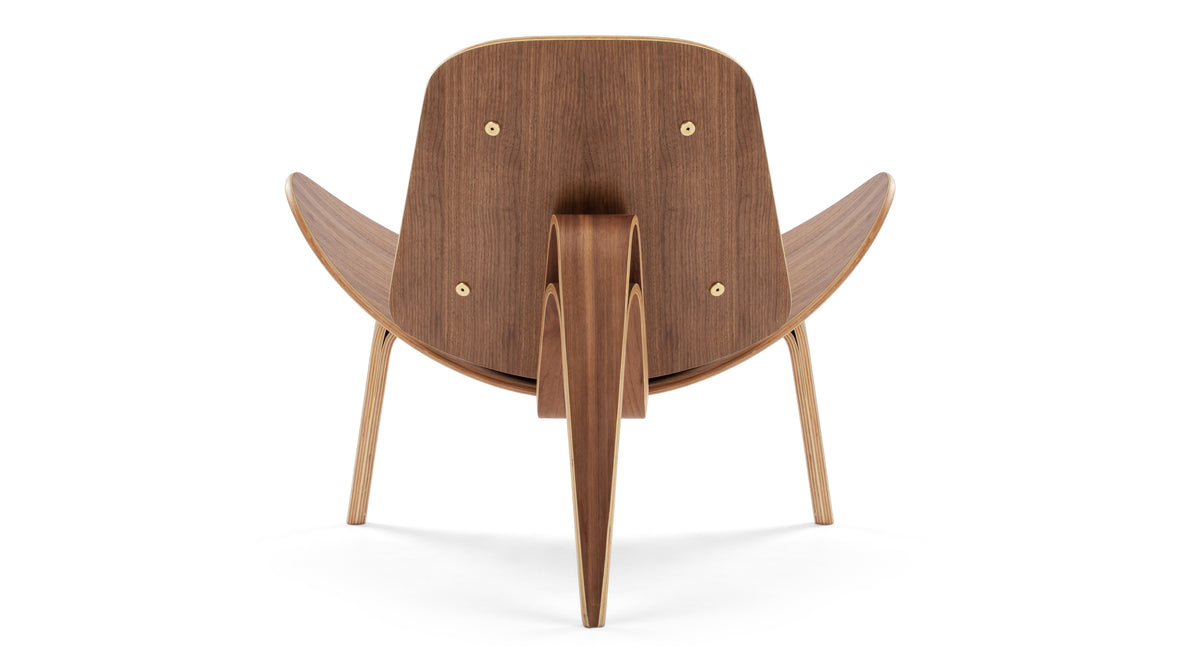 Shell - Wegner Shell Lounge Chair, Deep Black Vegan Leather and Walnut