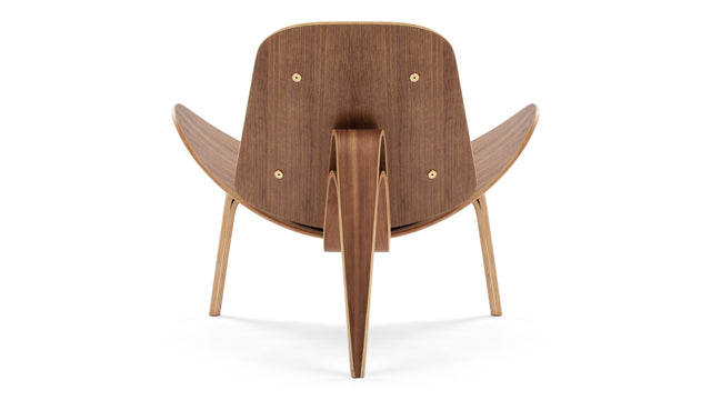 Shell - Wegner Shell Lounge Chair, Deep Black Vegan Leather and Walnut