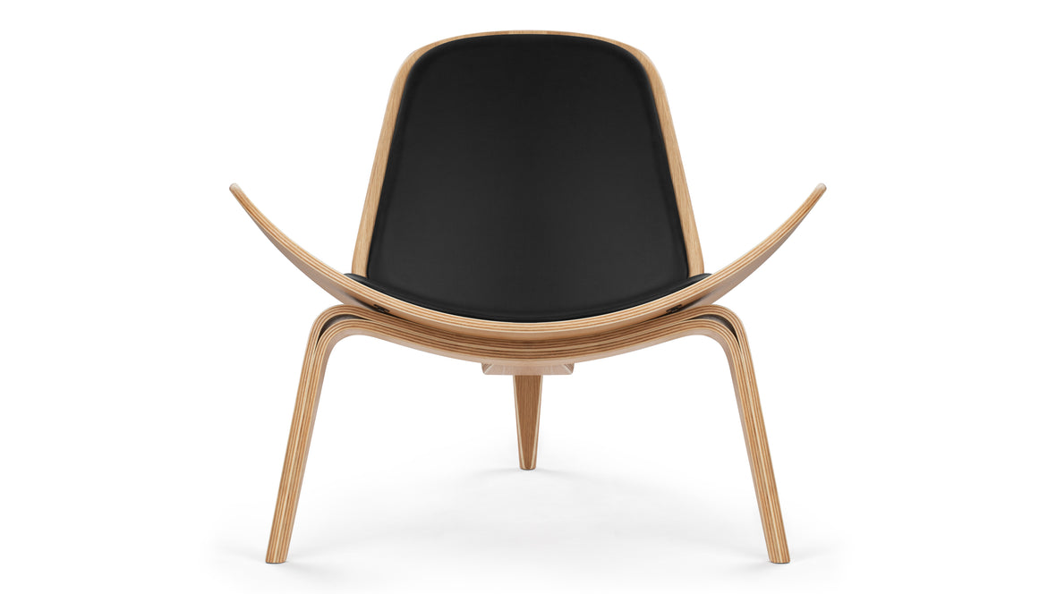 Shell - Wegner Shell Lounge Chair, Deep Black Vegan Leather and Oak
