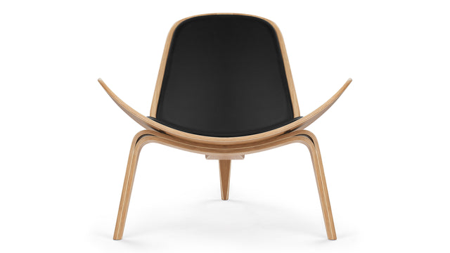 Shell - Wegner Shell Lounge Chair, Deep Black Vegan Leather and Oak