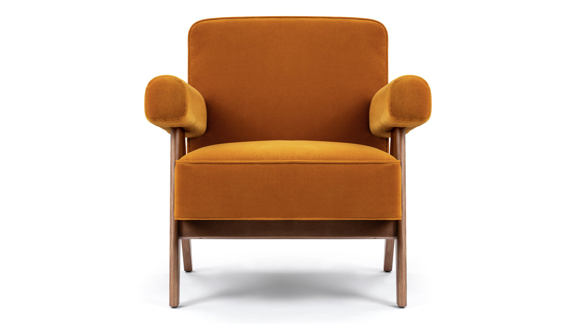 Jeanneret Lounge Chair - Pierre Jeanneret Lounge Chair, Orange Luxe Velvet