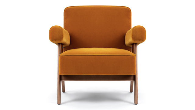 Jeanneret Lounge Chair - Pierre Jeanneret Lounge Chair, Orange Luxe Velvet