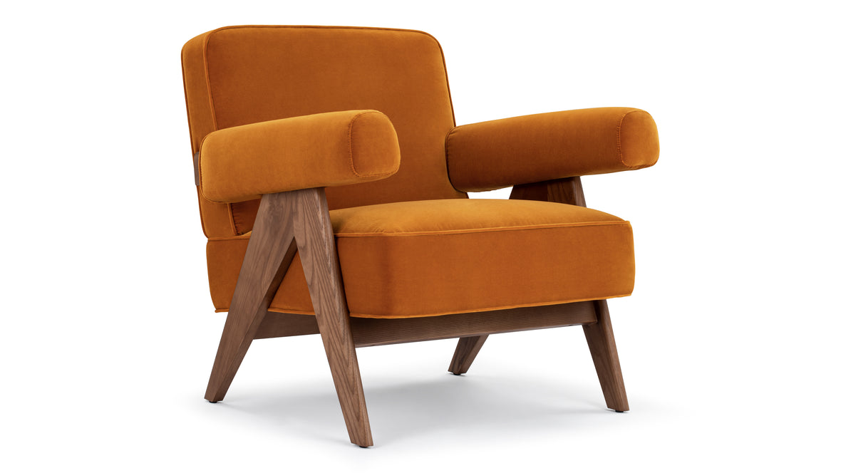 Jeanneret Lounge Chair - Pierre Jeanneret Lounge Chair, Orange Luxe Velvet