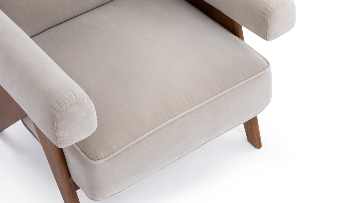 Jeanneret Lounge Chair - Pierre Jeanneret Lounge Chair, Oyster Luxe Velvet
