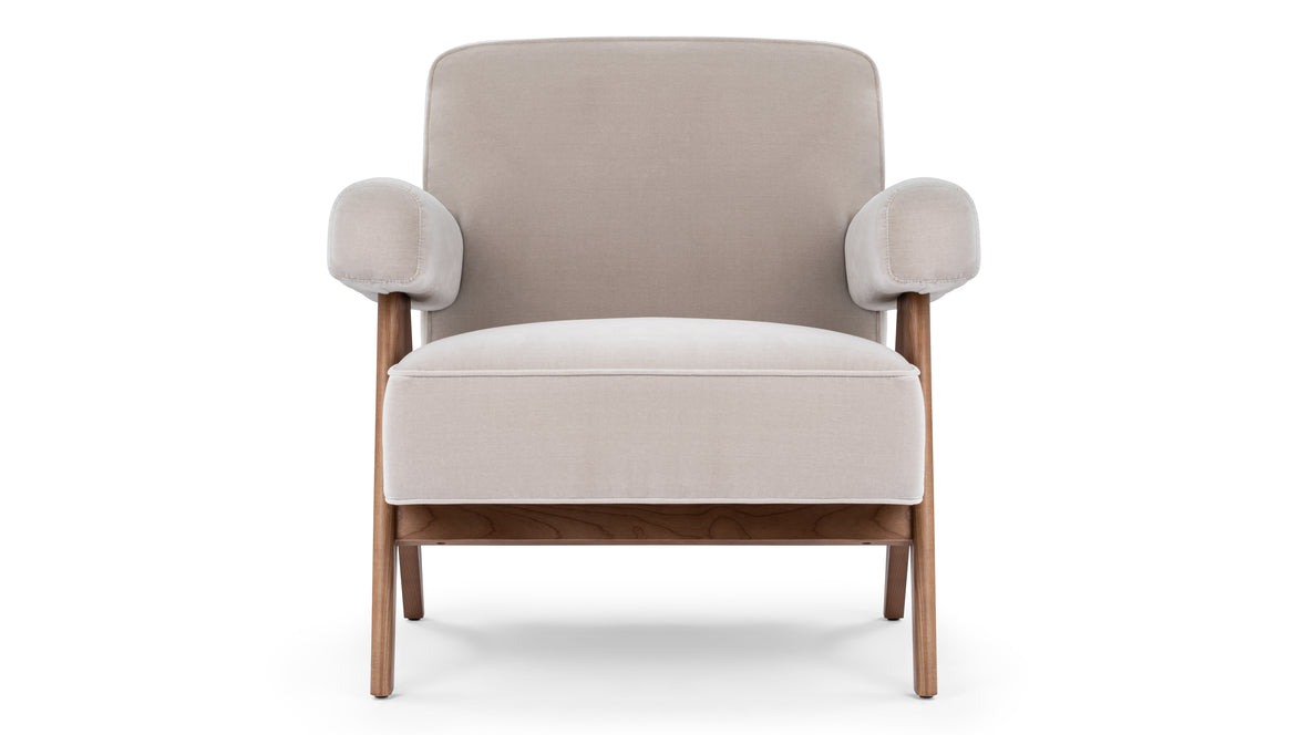 Jeanneret Lounge Chair - Pierre Jeanneret Lounge Chair, Oyster Luxe Velvet