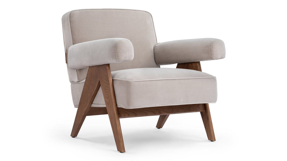 Jeanneret Lounge Chair - Pierre Jeanneret Lounge Chair, Oyster Luxe Velvet
