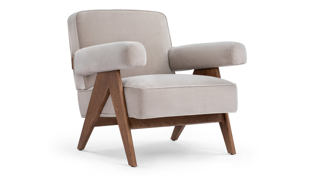 Jeanneret Lounge Chair - Pierre Jeanneret Lounge Chair, Oyster Luxe Velvet
