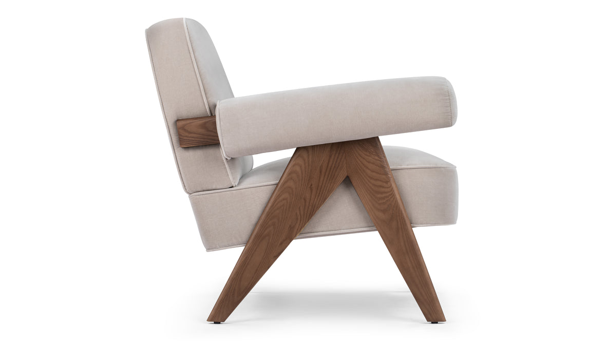 Jeanneret Lounge Chair - Pierre Jeanneret Lounge Chair, Oyster Luxe Velvet