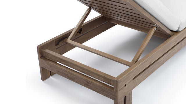Lusso - Lusso Outdoor Lounger, Weathered Teak with White Cushions