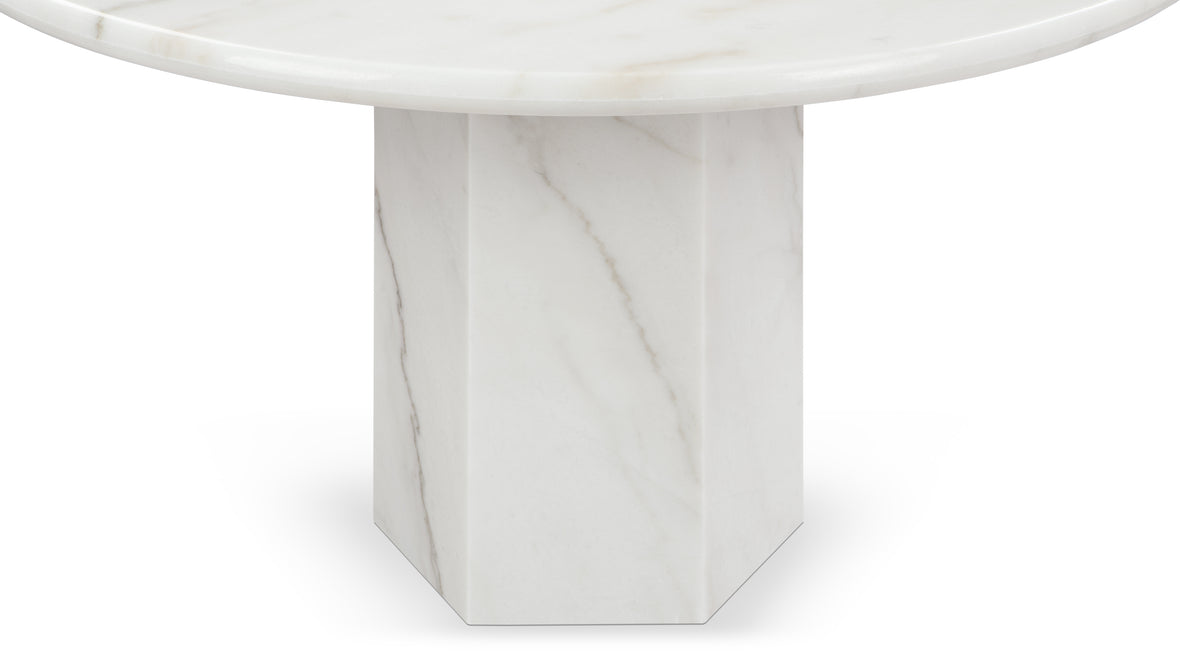 Saga - Saga Round Pedestal Dining Table, Fiore Bianco Marble, 47in