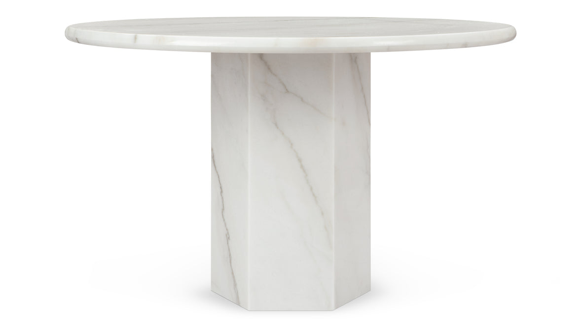 Saga - Saga Round Pedestal Dining Table, Fiore Bianco Marble, 47in