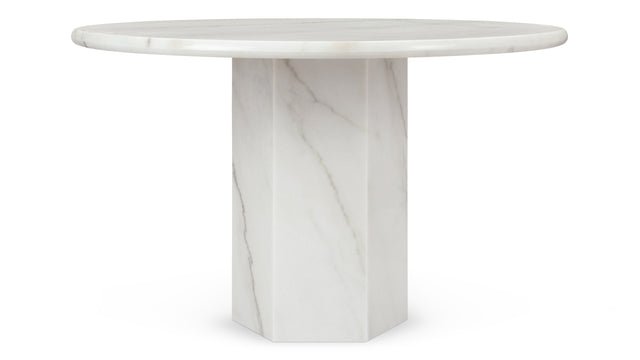 Saga - Saga Round Pedestal Dining Table, Fiore Bianco Marble, 47in