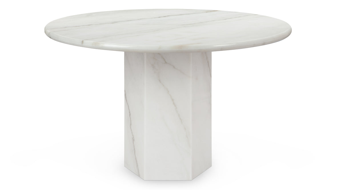 Saga - Saga Round Pedestal Dining Table, Fiore Bianco Marble, 47in