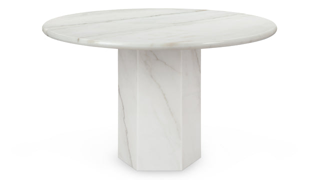 Saga - Saga Round Pedestal Dining Table, Fiore Bianco Marble, 47in