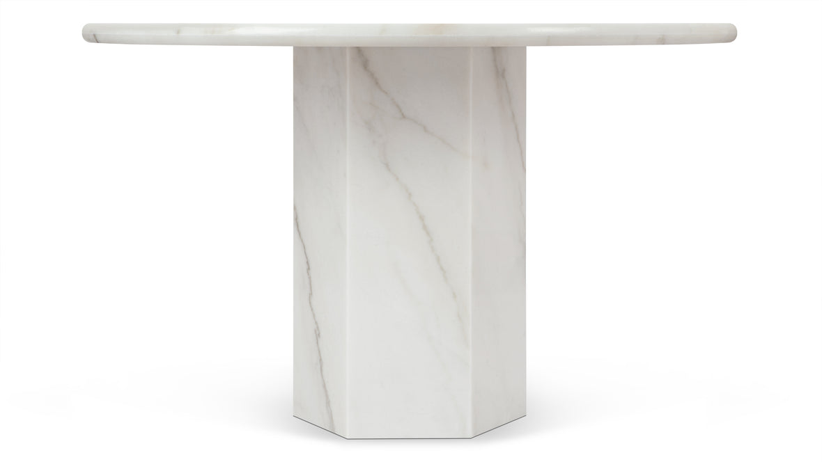 Saga - Saga Round Pedestal Dining Table, Fiore Bianco Marble, 47in