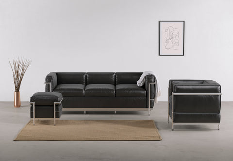 Corbusier - Corbusier Petit Modele Ottoman, Midnight Black Premium Leather
