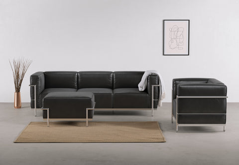 Corbusier - Corbusier Grand Modele Ottoman, Midnight Black Premium Leather