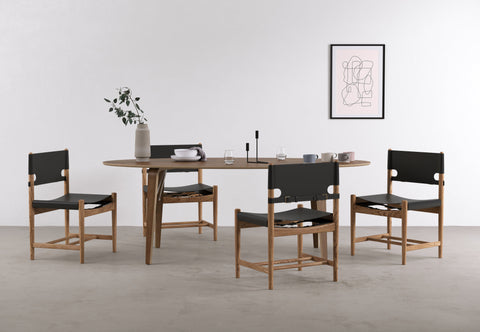 Aksel - Aksel Side Chair, Deep Black Vegan Leather and Walnut Stain