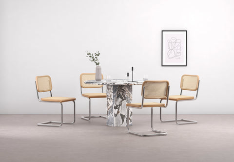 Freya - Freya Dining Chair, Natural Rattan and Chrome