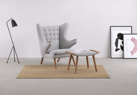 Papa Bear - Papa Bear Ottoman, Light Gray Wool and Walnut