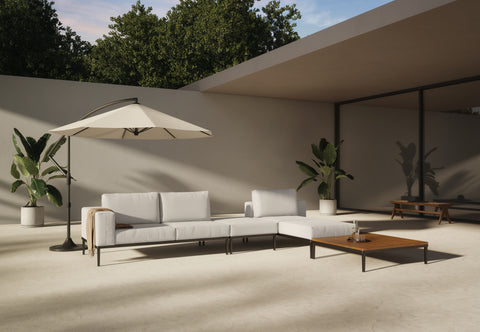 Marcus - Marcus Outdoor Sectional, Right Chaise with End Table, Shell Performance Weave