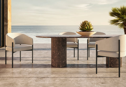 Esme Outdoor - Esme Outdoor Dining Chair, Latte Performance Weave and Black