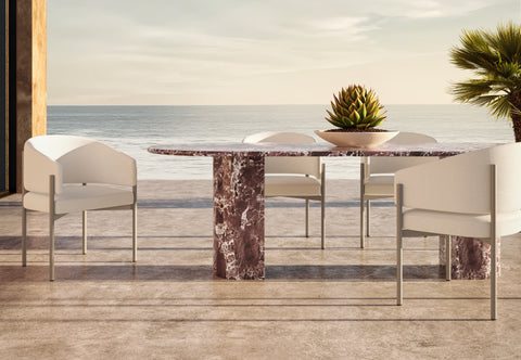 Esme Outdoor - Esme Outdoor Dining Chair, Ivory Performance Weave and Brushed Brass