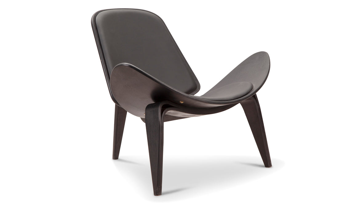 Shell - Wegner Shell Lounge Chair, Black and Black Premium Leather
