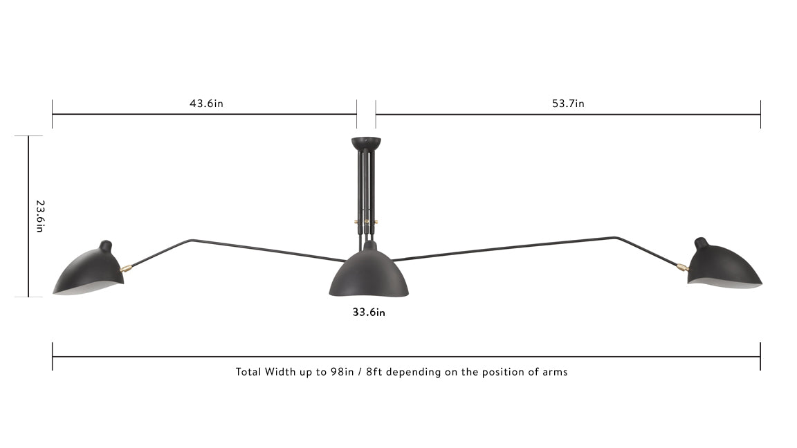 Mouille Ceiling - Mouille Ceiling Light, Three Arms, Black, W98 in