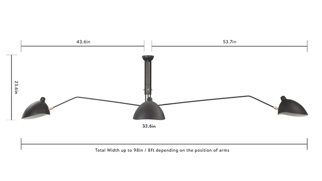 Mouille Ceiling - Mouille Ceiling Light, Three Arms, Black, W98 in