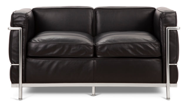 Corbusier - Corbusier Petit Modele Two Seater Sofa, Midnight Black Premium Leather