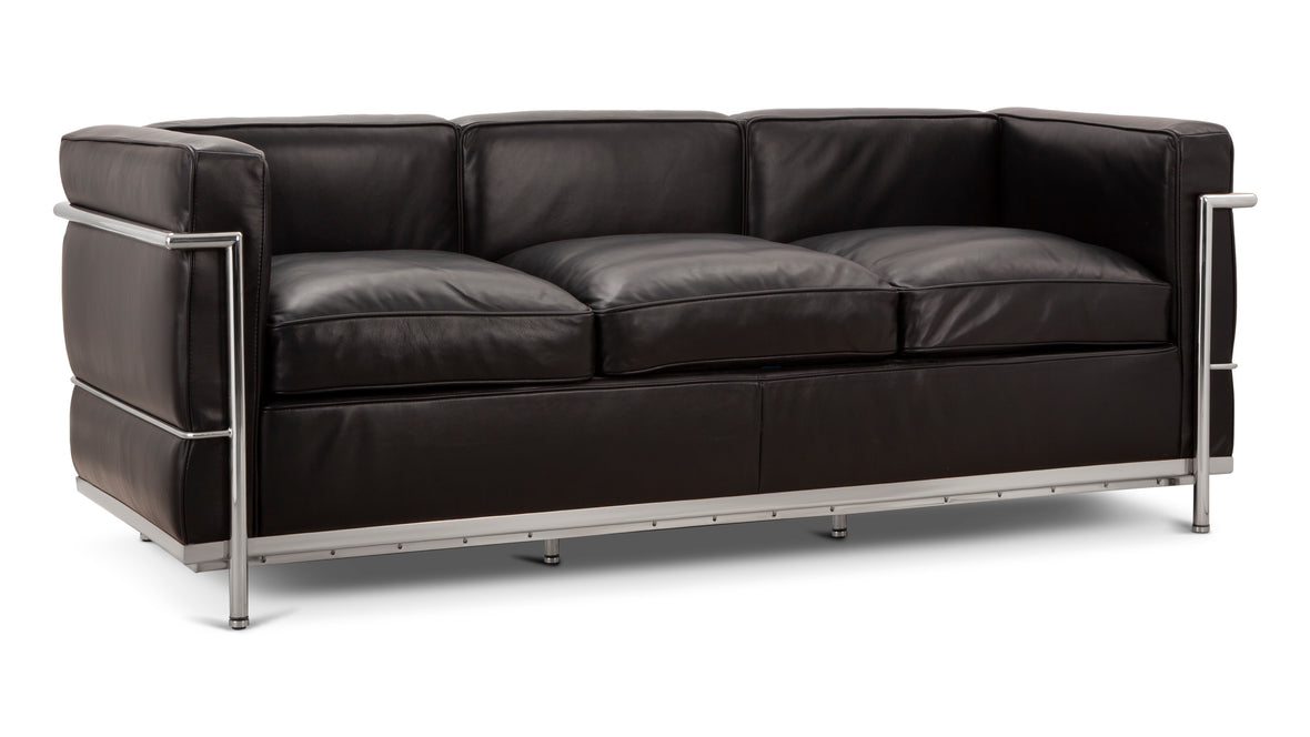 Corbusier - Corbusier Petit Modele Three Seater Sofa, Midnight Black Premium Leather