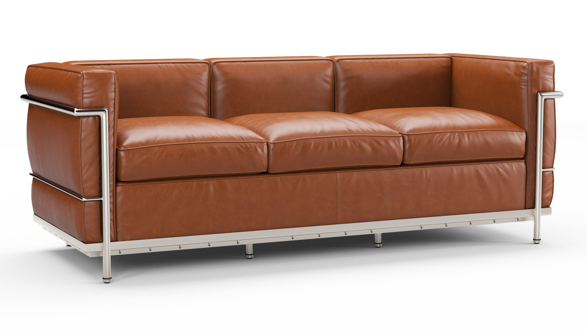 Corbusier - Corbusier Petit Modele Three Seater Sofa, Tan Premium Leather