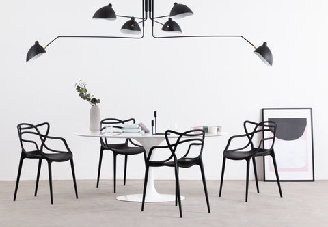 Mouille Ceiling - Mouille Ceiling Light, Six Arms, Black, W110 in