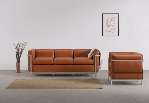 Corbusier - Corbusier Petit Modele Three Seater Sofa, Tan Premium Leather