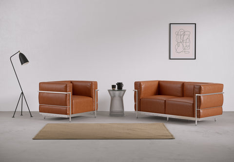 Corbusier - Corbusier Grand Modele Two Seater Sofa, Tan Premium Leather