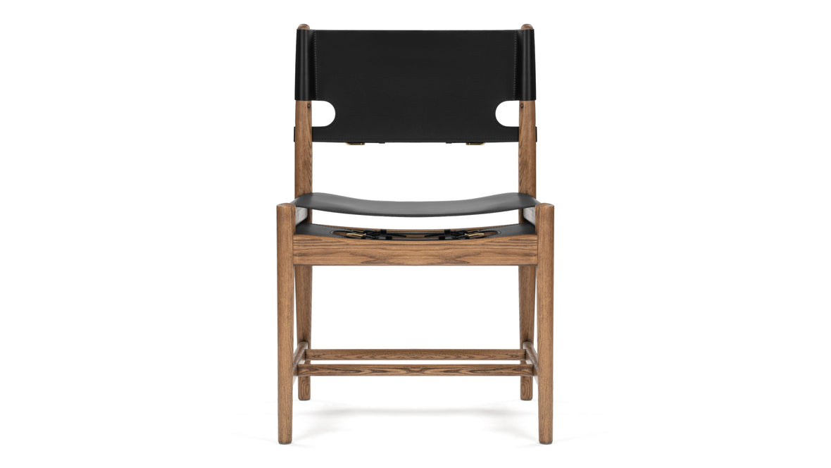 Aksel - Aksel Side Chair, Deep Black Vegan Leather and Walnut Stain