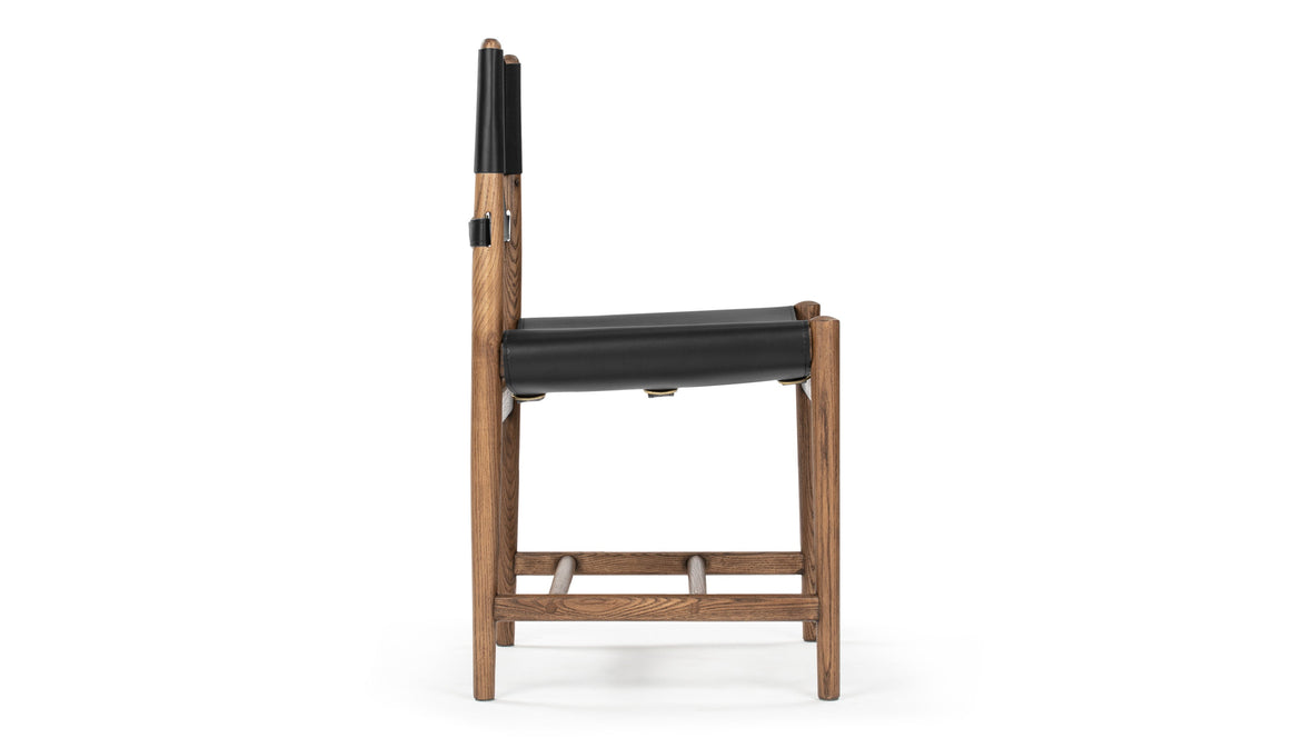 Aksel - Aksel Side Chair, Deep Black Vegan Leather and Walnut Stain