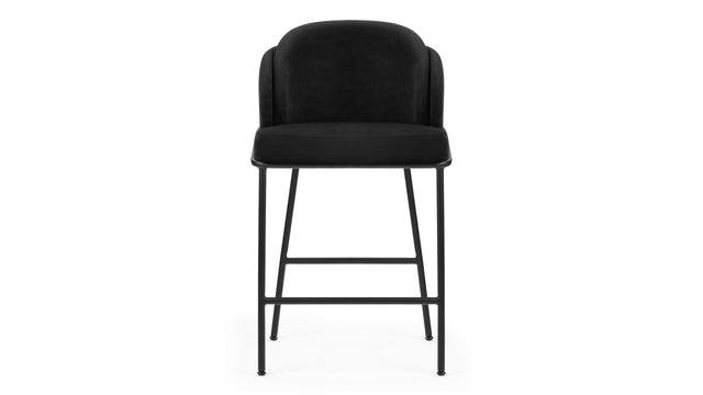 Aben - Aben Counter Stool, Black Plush Velvet and Black