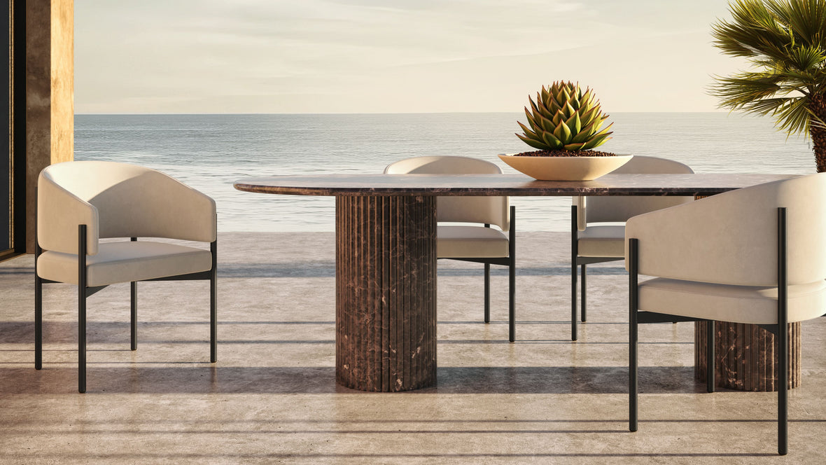 Saturn - Saturn Oval Dining Table, Dark Emperador Marble, 98in