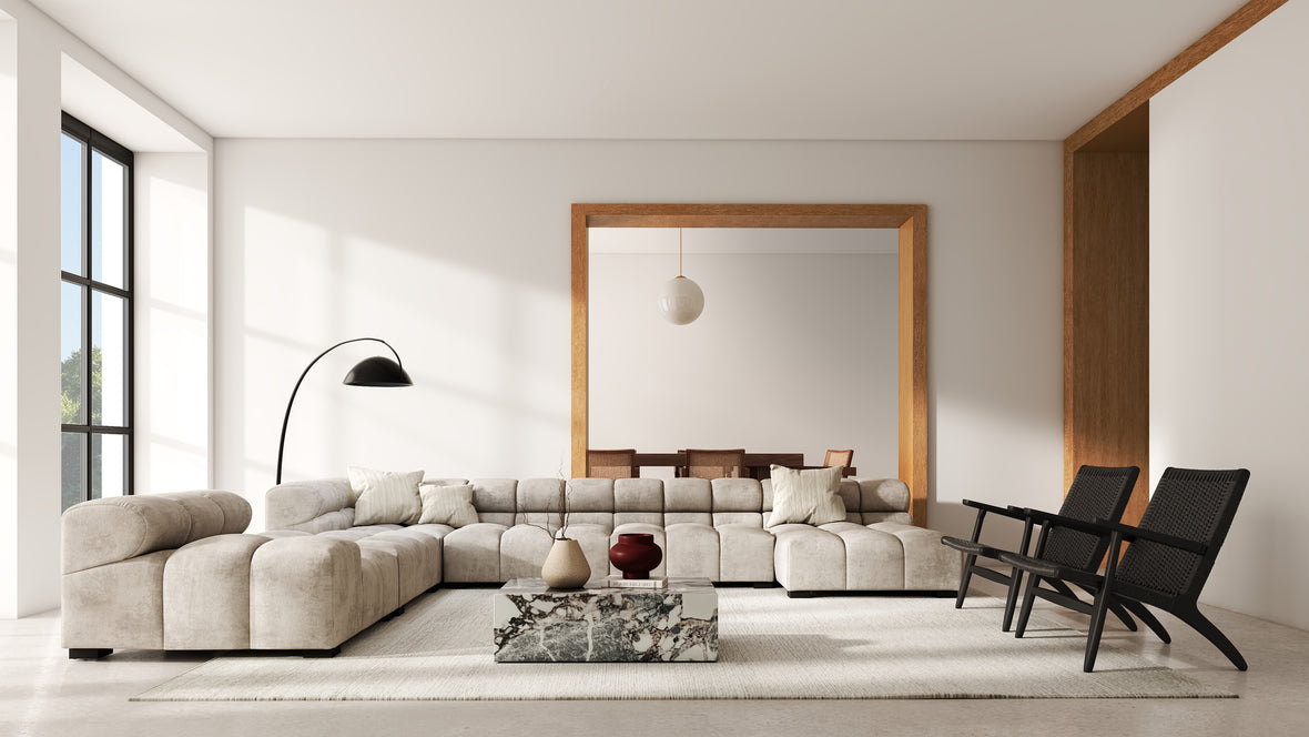 Tufty - Tufty Sectional, Extra Large Left Corner, Beige Gray Chenille