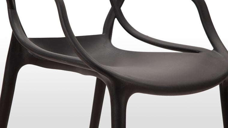 Space-saving seating|Despite its roomy seat, this modern design is quite compact. In addition to being lightweight, the chairs are stackable up to four high, making them incredibly easy to stow.
