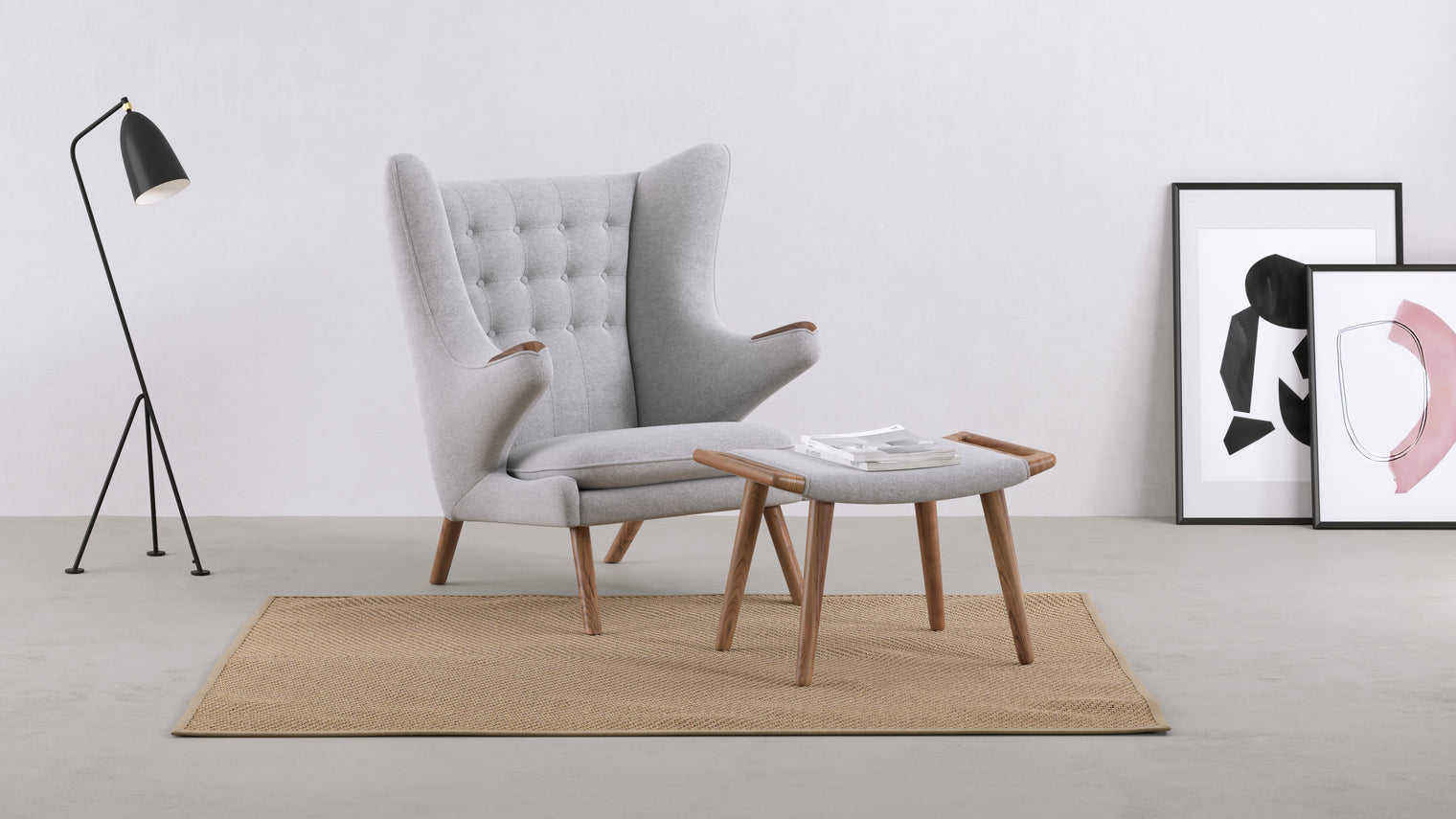 Papa Bear - Papa Bear Lounge Chair, Light Gray Wool and Walnut