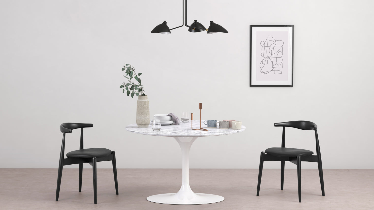 Mouille - Mouille Three Arm Ceiling Light, Small, Black