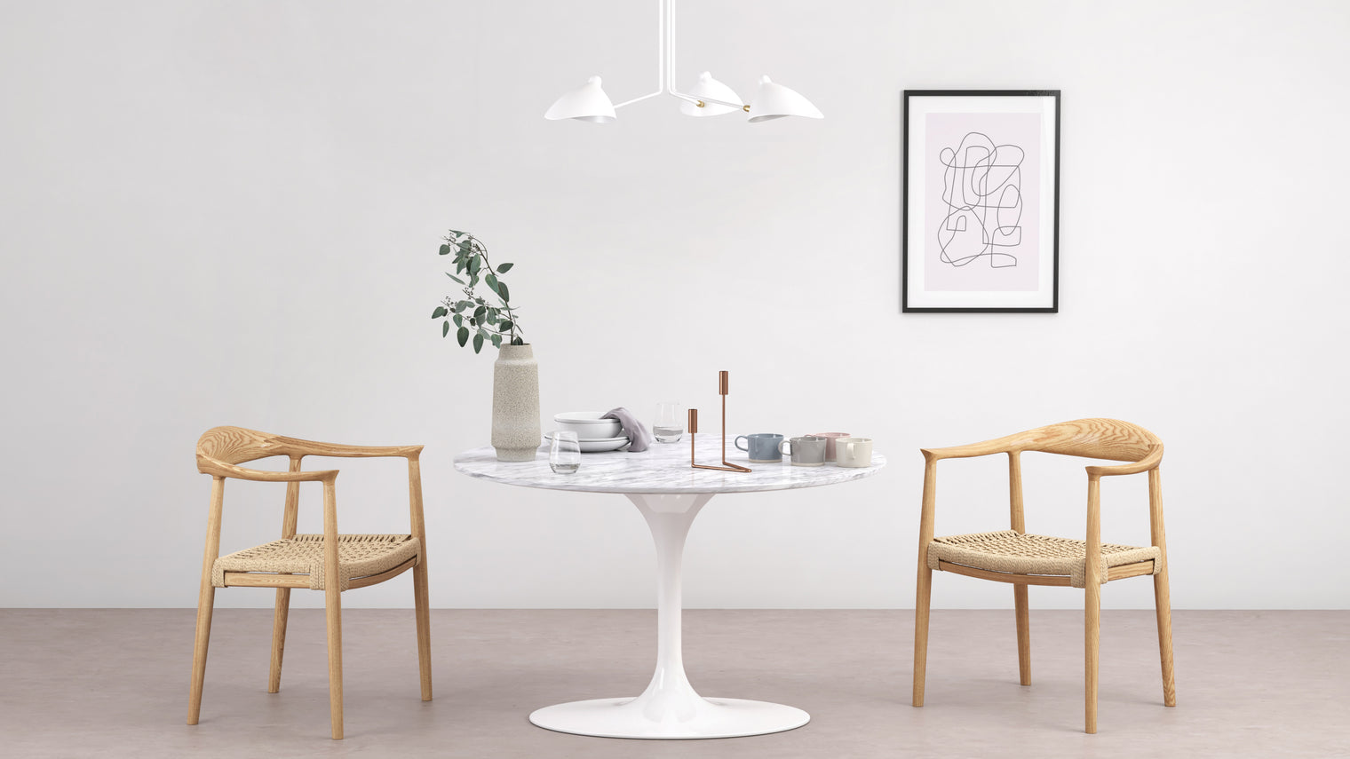 Mouille - Mouille Three Arm Ceiling Light, Small, White